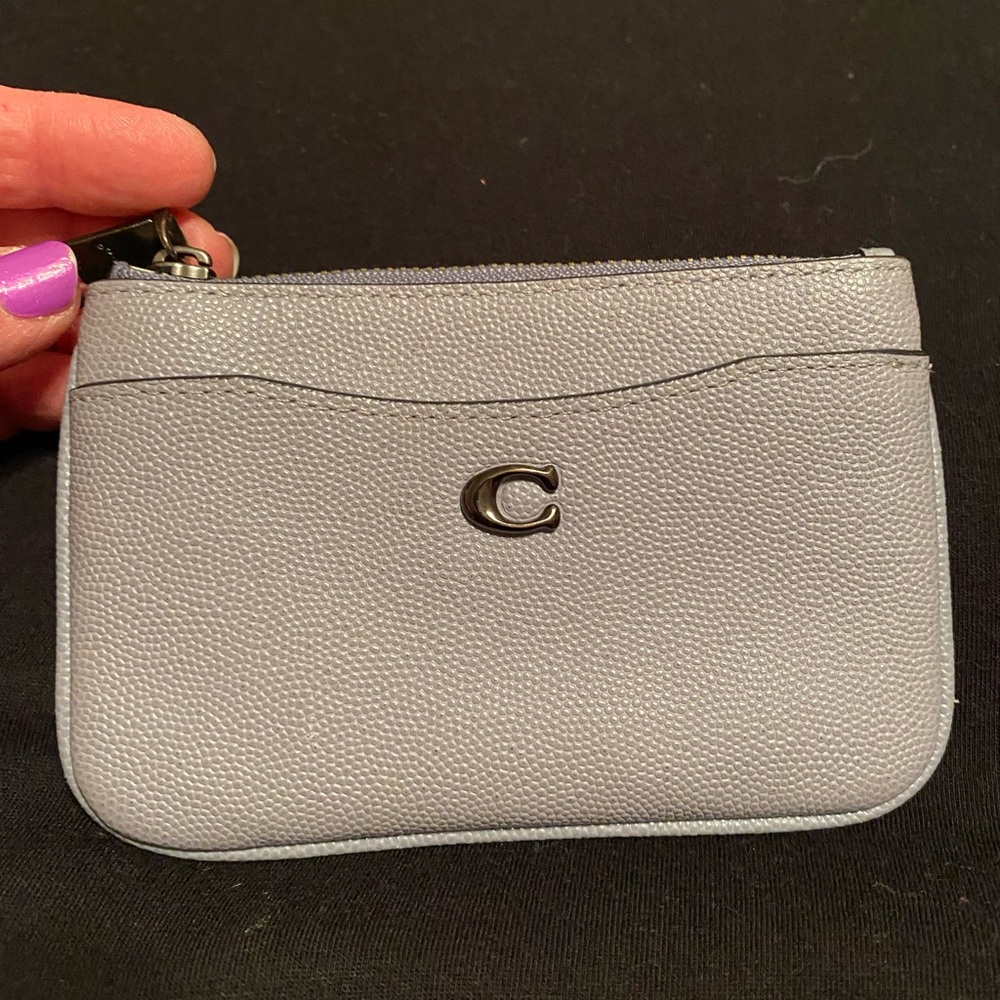 Gray-Blue Card Holder with Coach Logo